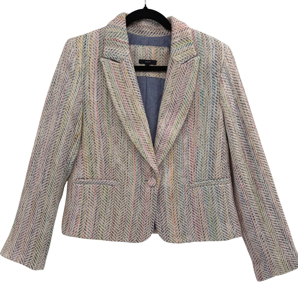 DREW Milo Blazer Multi Color Tweed‎ Medium Single Button Twee Rainbow Tailored